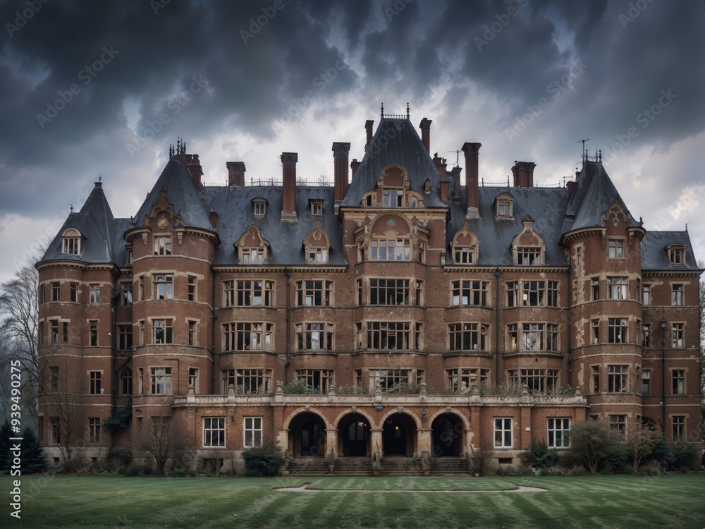 Majestic Gothic Mansion Against Dramatic Stormy Sky