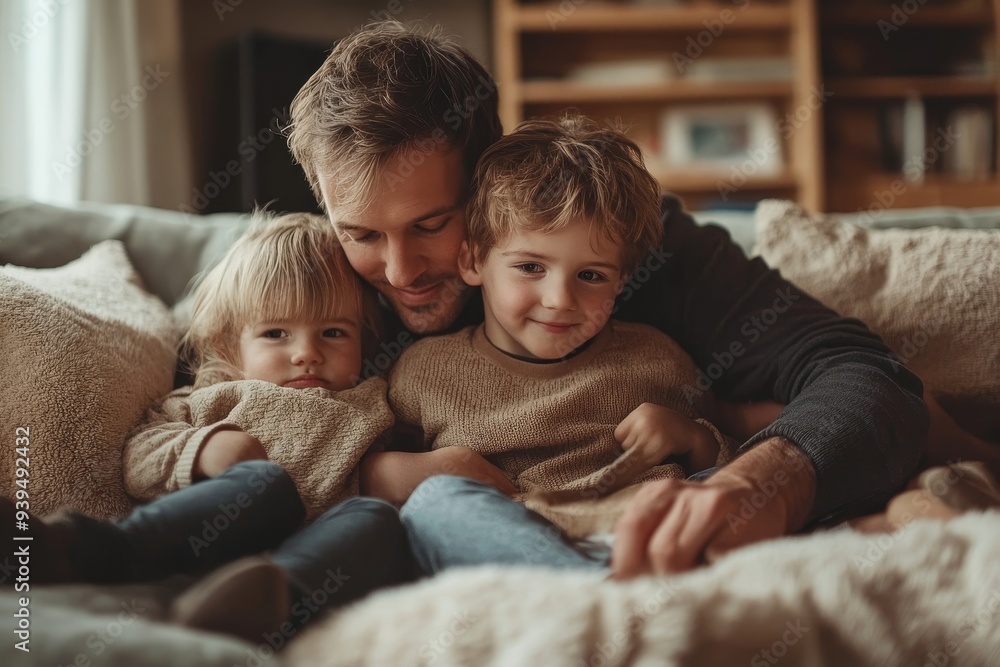 Young father on holiday taking care of (and raising) his siblings in the living room. Go for it! Dad, Generative AI Young father on holiday taking care of (and raising) his siblings in the living room. Go for it! Dad, Generative AI