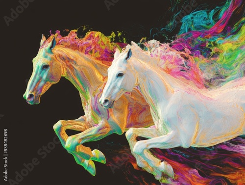 Colorful Abstract Horses in Motion - Vibrant Digital Art of Two Running Horses photo