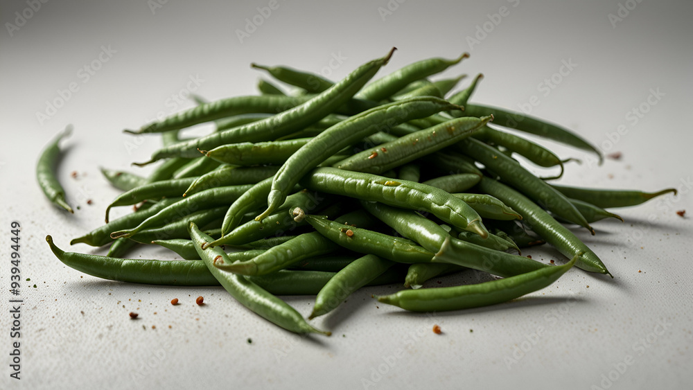 Fototapeta premium Fresh Green beans on white background