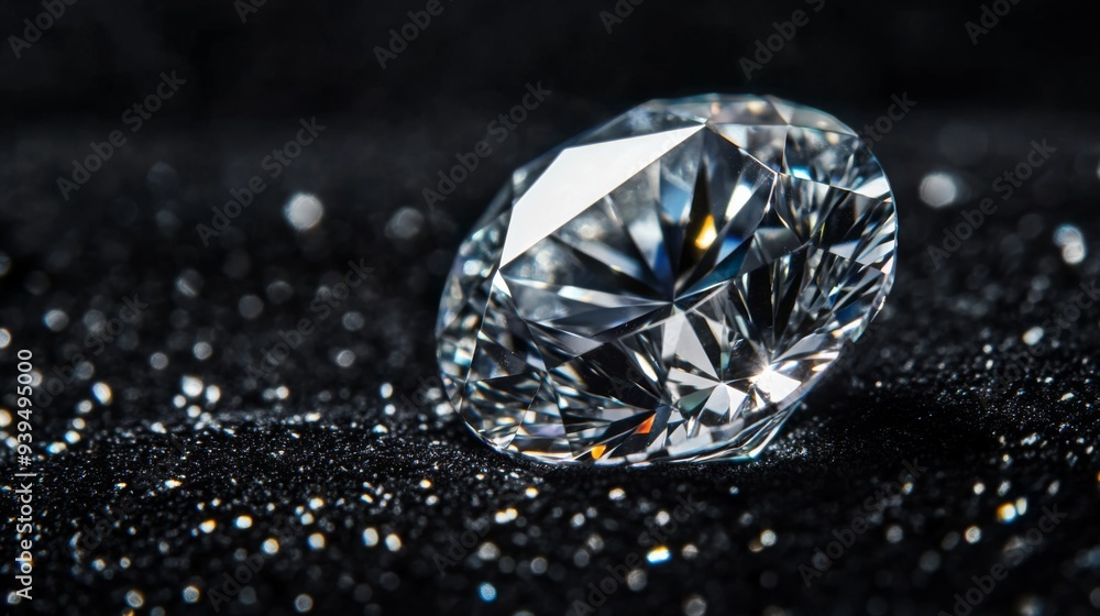 Macro image of a diamond on black velvet, emphasizing its sharp edges and flawless surface Macro image of a diamond on black velvet, emphasizing its sharp edges and flawless surface