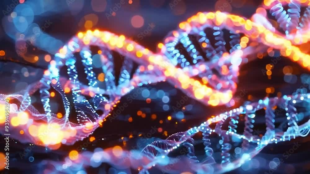 Explore the intricate structure of DNA with glowing strands captured in microscopic detail Explore the intricate structure of DNA with glowing strands captured in microscopic detail
