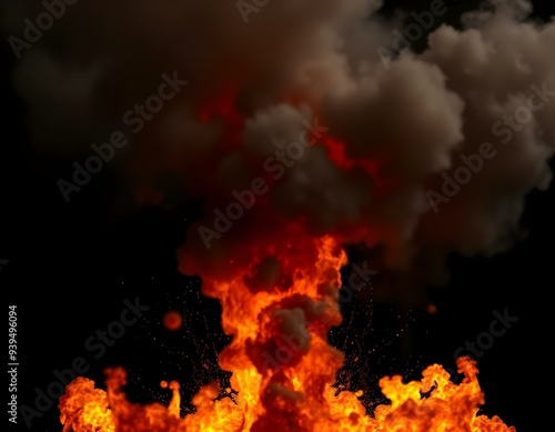 Wallpaper Mural an explosive event captured in detail, showing vivid orange and yellow flames mixed with dark billowing smoke against a black background create with ai Torontodigital.ca