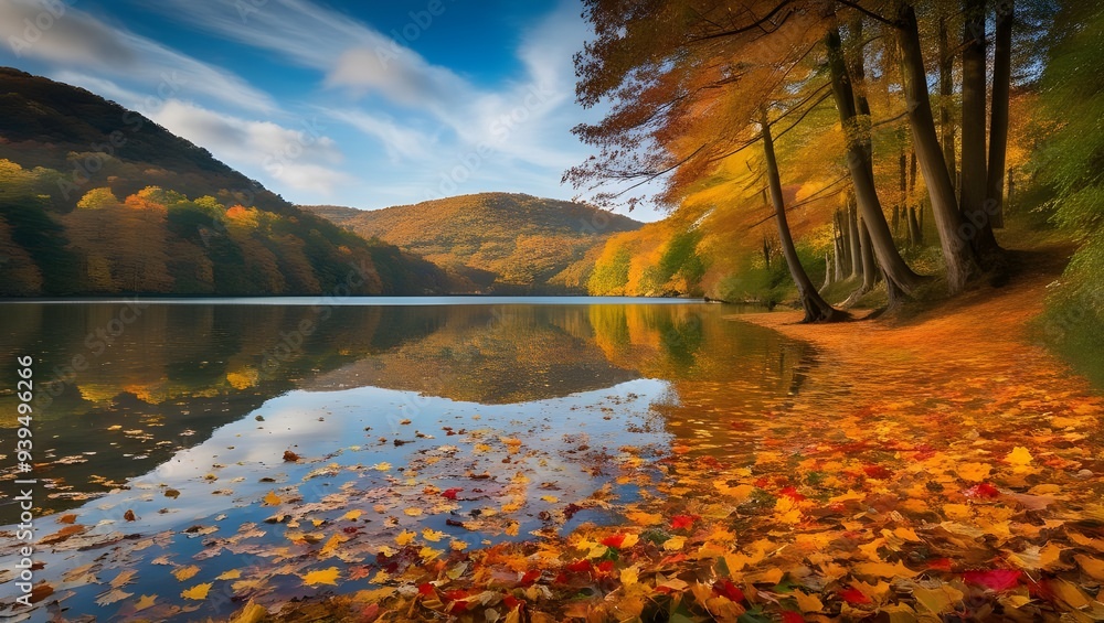 Obraz premium Yedigöller National Park in Autumn, Colorful Leaves in Lake, Stunning Bolu Landscape, Turkey