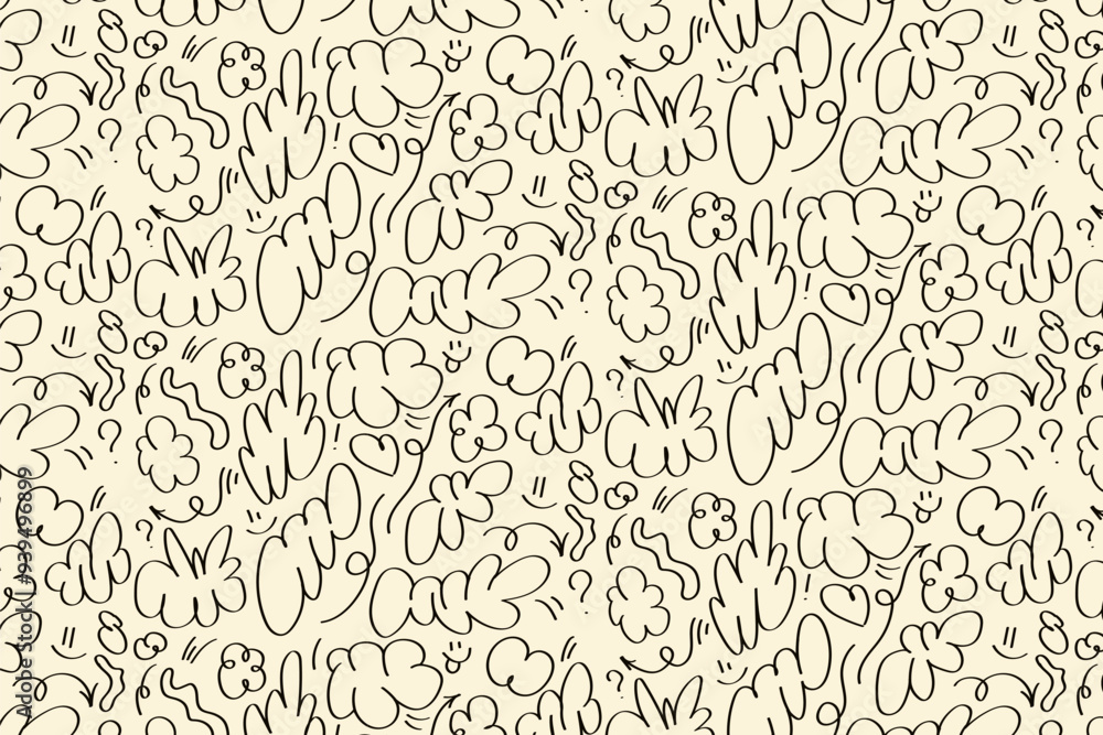 Abstract vector seamless pattern with floral shapes groovy doodles and squiggle lines Abstract vector seamless pattern with floral shapes groovy doodles and squiggle lines