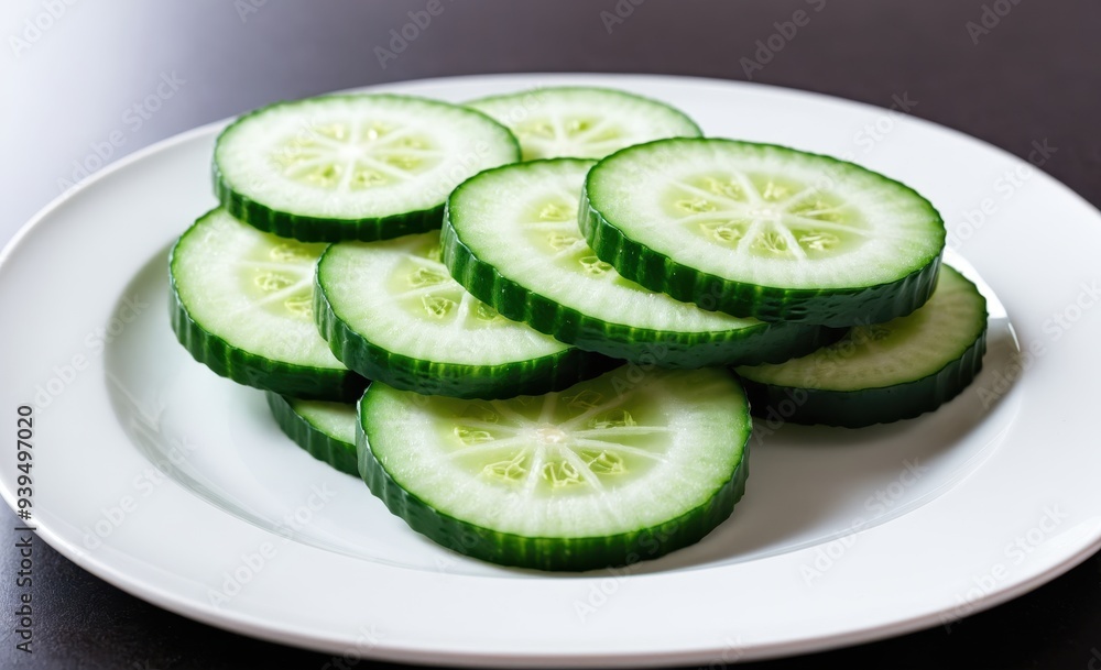 Fresh Sliced Cucumbers on a White Plate Fresh Sliced Cucumbers on a White Plate