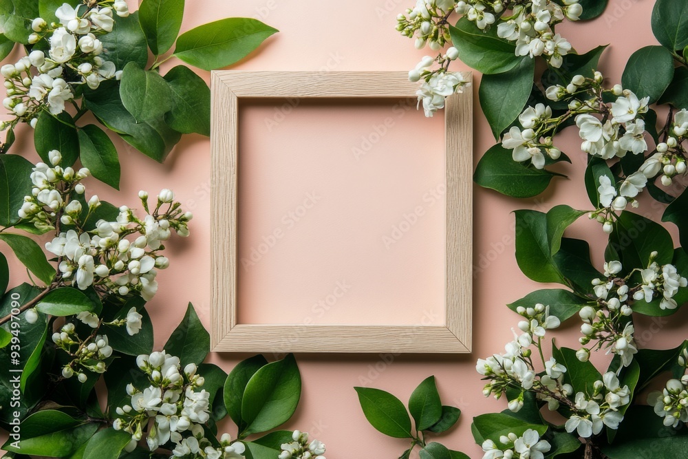 Elegant Home Decor Highlighting a Wooden Photo Frame Adorned with Fresh Flowers and Leaves, Graphic Resources, Wallpapers, Brochure, Advertising, Elegant Home Decor Highlighting a Wooden Photo Frame Adorned with Fresh Flowers and Leaves, Graphic Resources, Wallpapers, Brochure, Advertising,