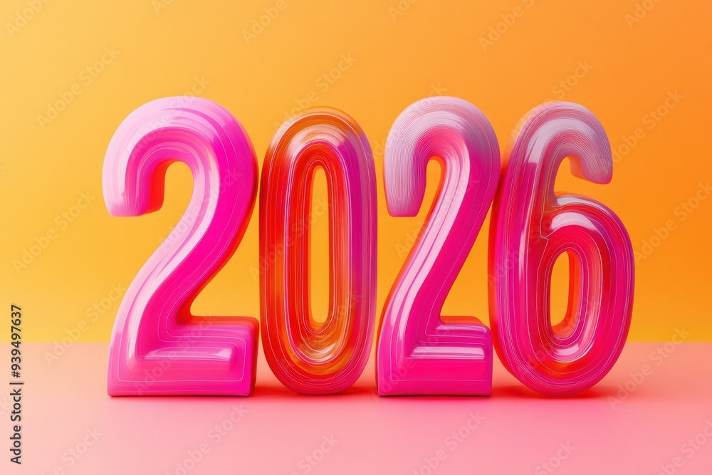 Bright and Glossy 2026 Typography in Vivid Pink and Orange Gradient with 3D Effect for Modern New Year Celebration and Future Vision Bright and Glossy 2026 Typography in Vivid Pink and Orange Gradient with 3D Effect for Modern New Year Celebration and Future Vision