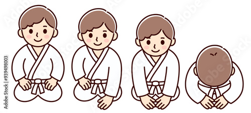 Martial arts sitting bow cartoon drawing