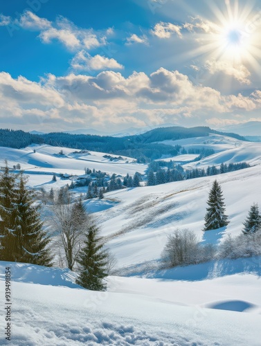 Wallpaper Mural Breathtaking winter landscape under a bright sun in a serene valley Torontodigital.ca