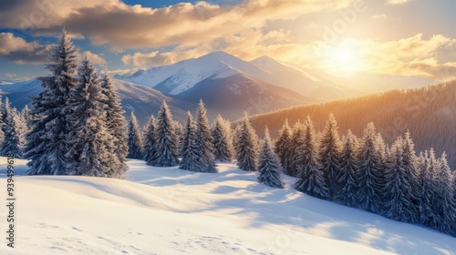 Wallpaper Mural Majestic winter landscape with snow-covered mountains at sunset Torontodigital.ca