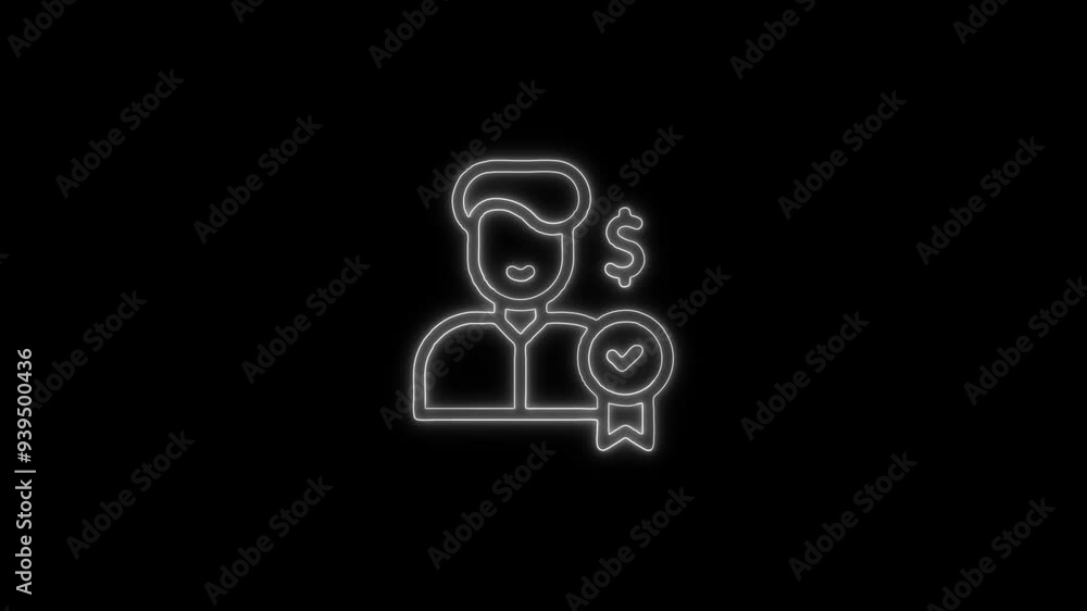 Neon Guarantor Icon - 4K Animated Design with Linear Symbol on Black Background Neon Guarantor Icon - 4K Animated Design with Linear Symbol on Black Background