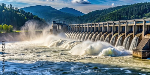 Water rushes through the turbines at the Bonneville Dam photo