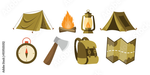 Camping Equipment Amidst Forest Greenery