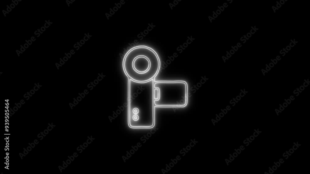 Neon Camcorder Icon - HD Animated Design with Linear Symbol on Black Background Neon Camcorder Icon - HD Animated Design with Linear Symbol on Black Background