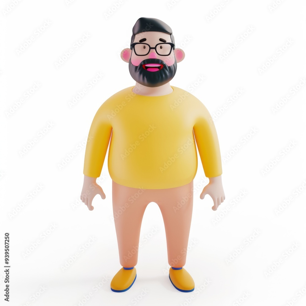 Happy man with glasses and a yellow jacket
in 3D style on a white background Happy man with glasses and a yellow jacket
in 3D style on a white background
