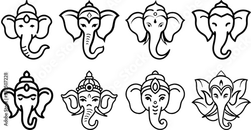 ganesha set outline ,Ganesha lineart set vector