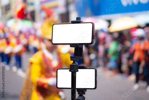 Selective focus, close up of a cellphone doing live streaming