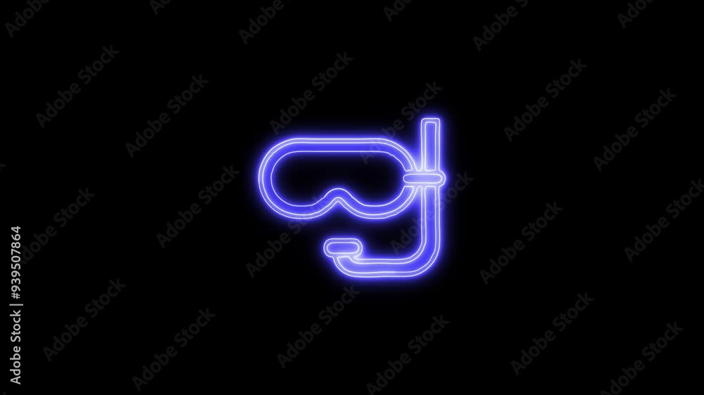 Neon Diving Mask Icon - HD Animated Design with Linear Symbol on Black Background Neon Diving Mask Icon - HD Animated Design with Linear Symbol on Black Background