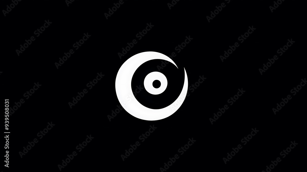 Minimalist White Logo on Black Background with Abstract Spiral - Modern, Elegant Design with Negative Space and Simple Shapes Minimalist White Logo on Black Background with Abstract Spiral - Modern, Elegant Design with Negative Space and Simple Shapes
