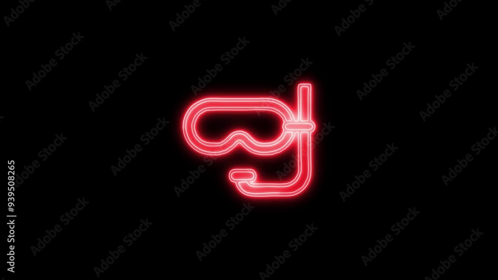 Neon Diving Mask Icon - HD Animated Design with Linear Symbol on Black Background Neon Diving Mask Icon - HD Animated Design with Linear Symbol on Black Background