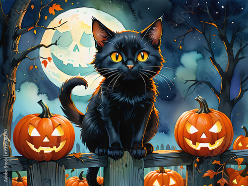 Mysterious Black Cat: Jack-O-Lantern Glow photo