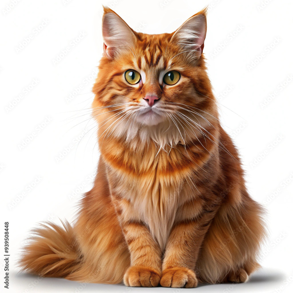 Cat with red fur isolated on white background as white background Cat with red fur isolated on white background as white background