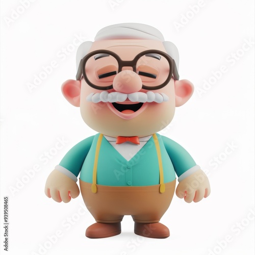 Cheerful old man with a beard and glasses
 in 3D style on a white background
