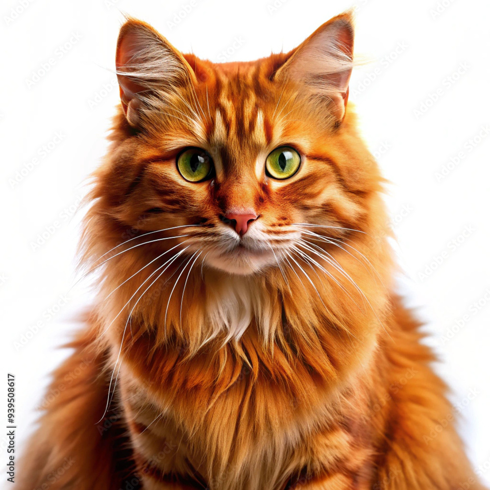 Cat with red fur isolated on white background as white background Cat with red fur isolated on white background as white background