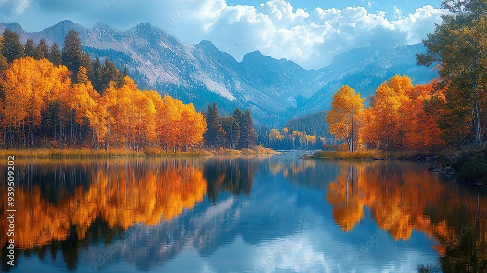 Autumn lake with reflections of fall trees perfect for tranquil and peaceful backgrounds Autumn lake with reflections of fall trees perfect for tranquil and peaceful backgrounds