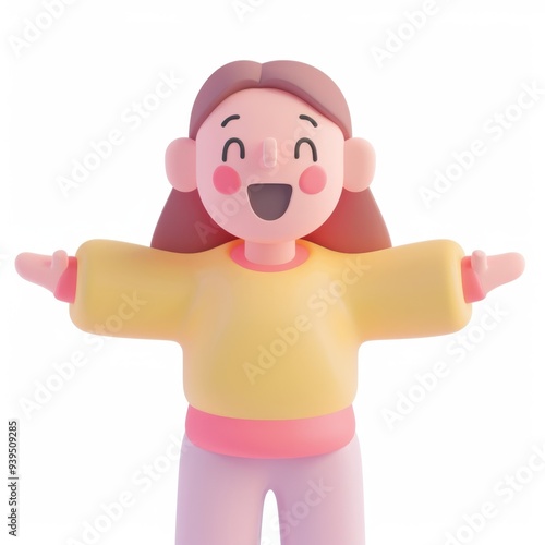 Happe girl in 3D style on a white background 