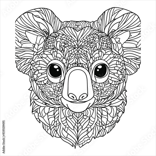 Coloring pages for adult with koala bear illustration 