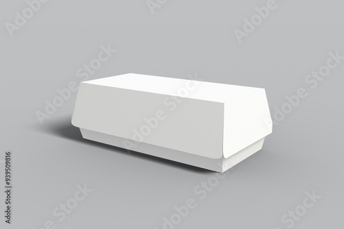 white Empty paper hot dog box mock up isolated on white background, 3d illustration, 3d rendering