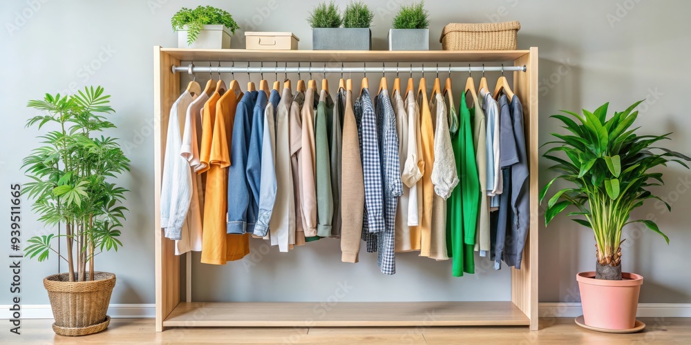Closet full of clothes with green plant in background, closet, clothes, green, plant, wardrobe, fashion, home, interior Closet full of clothes with green plant in background, closet, clothes, green, plant, wardrobe, fashion, home, interior