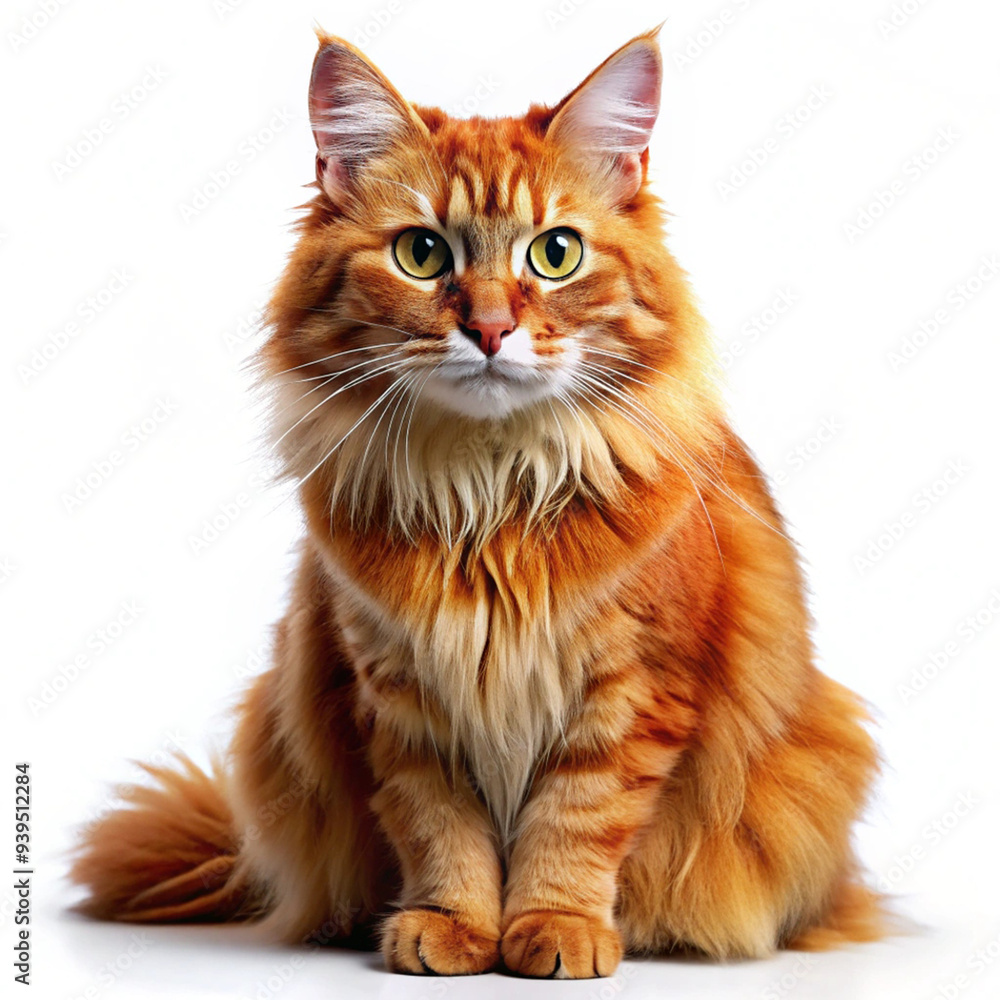 Cat with red fur isolated on white background as white background Cat with red fur isolated on white background as white background