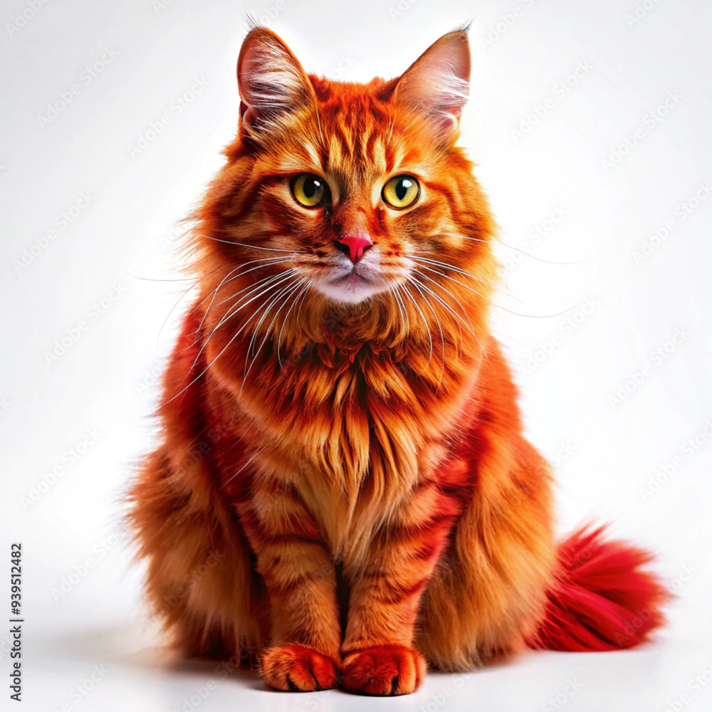 Fototapeta premium Cat with red fur isolated on white background as white background
