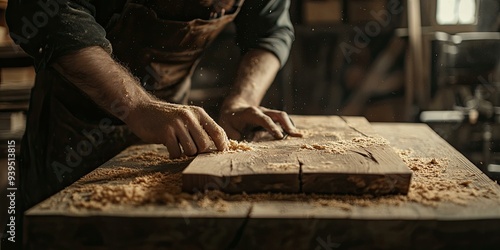 Woodworking, sawdust, hands, craftsmanship, wood, workshop.