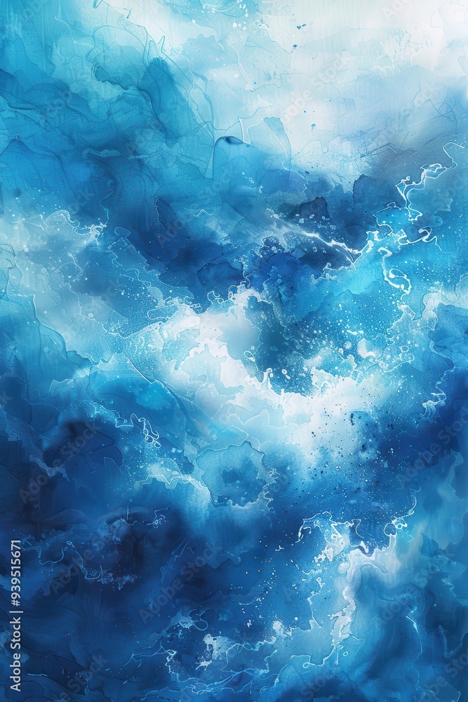 Obraz premium Tranquil Waves - Abstract Watercolor Art with Vibrant Blue and Turquoise Splashes