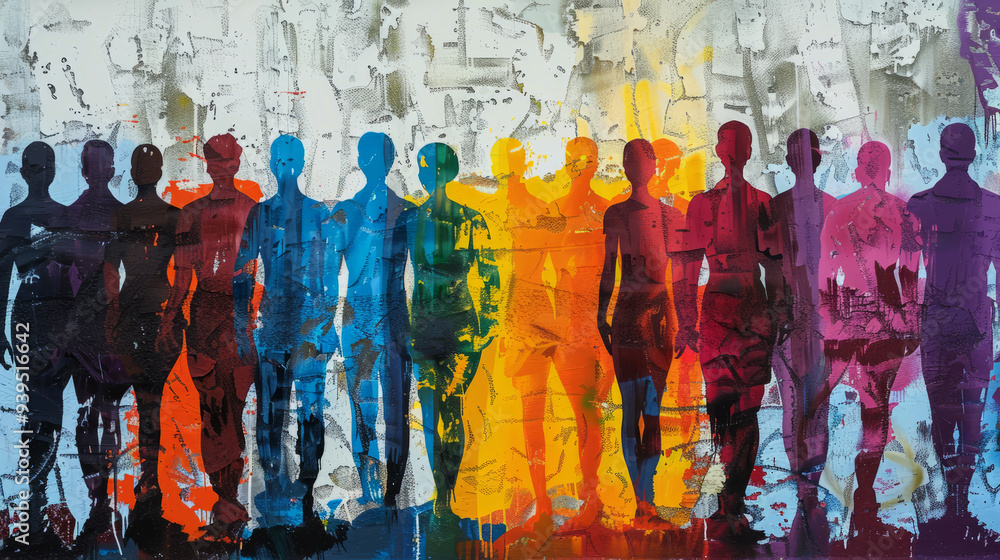 Obraz premium abstract watercolor background ,colorful painting of silhouetted figures 