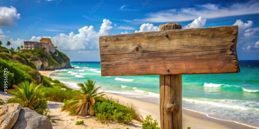 Tulum wooden sign with beautiful beach background , Tulum, wooden sign, beach, tropical, vacation, paradise, Mexico