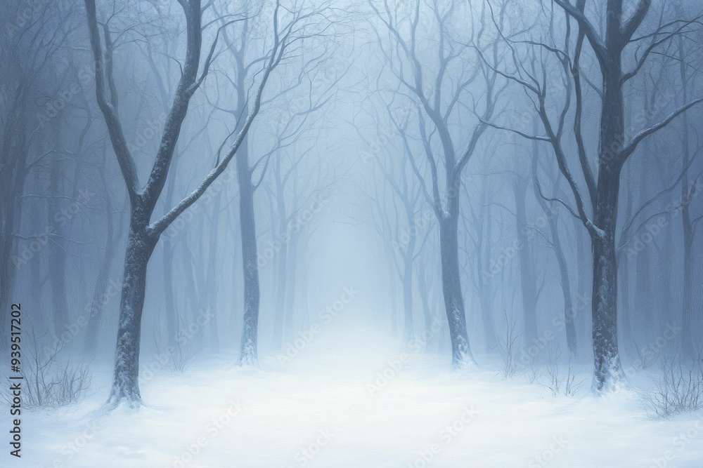 Naklejka premium A ghostly forest teeming with shadowy shapes, evoking a chilling yet mesmerizing ambiance during the winter months.