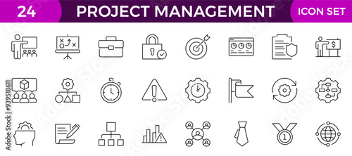 Project management icon collection. Time management and planning concept. Business or organization management icons for web and mobile app. Time management, planning, project, startup, marketing.