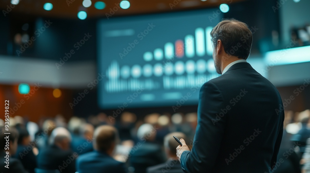 Financial Seminar. Speaker speaks about global financial trends. Financial analytics and financial crisis. Financial Seminar. Speaker speaks about global financial trends. Financial analytics and financial crisis.