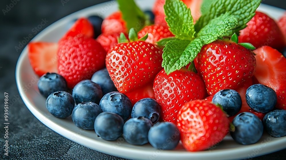 Fresh Strawberries and Blueberries on a White Plate - Photo Fresh Strawberries and Blueberries on a White Plate - Photo