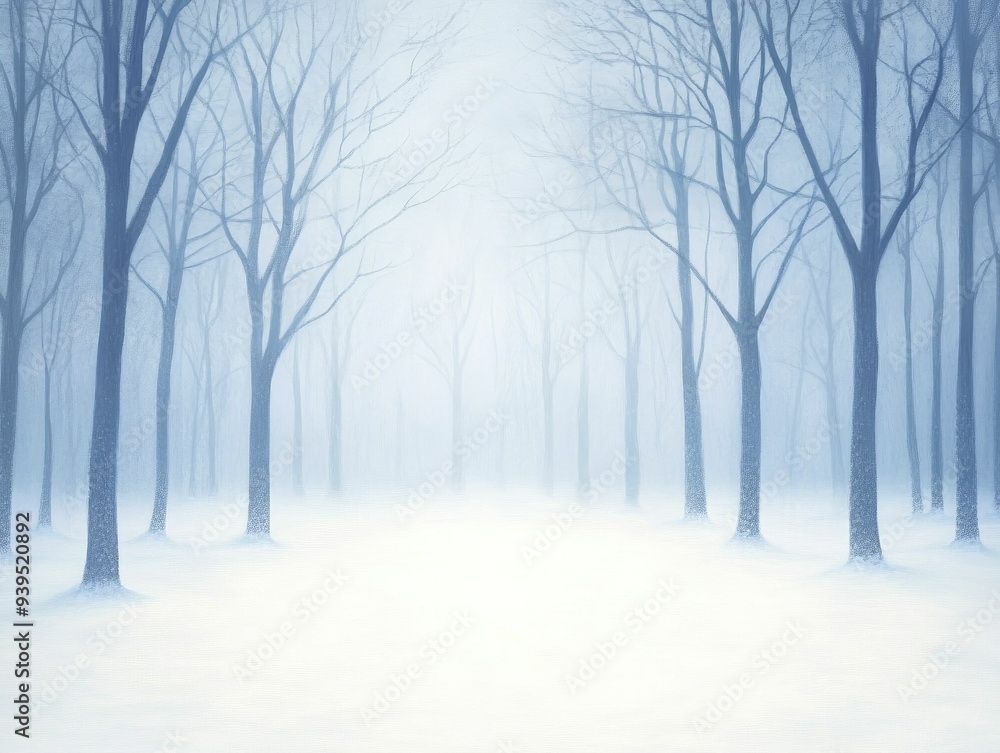 Naklejka premium Eerie shadows glide through a snow-laden forest, suggesting the presence of magical beings, setting the stage for an enchanting winter adventure.