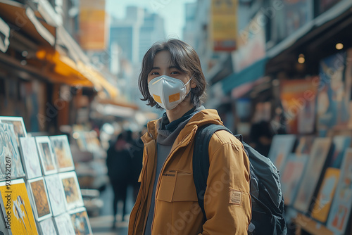 Person Wearing Protective Mask at Flea or Street Art Market