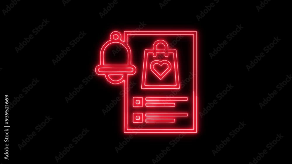Neon Shopping List Notification Icon - HD Animated Design with Linear Symbol on Black Background Neon Shopping List Notification Icon - HD Animated Design with Linear Symbol on Black Background