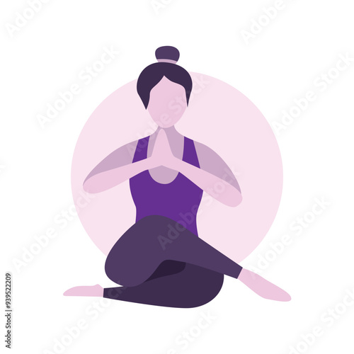 Flat Design Illustration of Woman Practicing Yoga