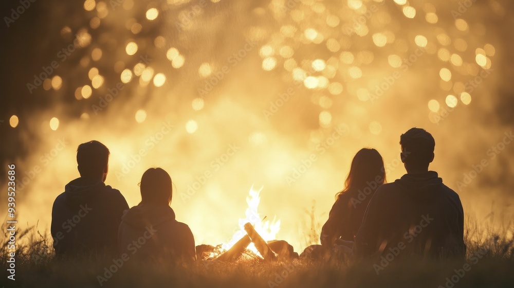 Merry cheers echoing through the night, as friends gather around a bonfire, sharing stories and laughter Merry cheers echoing through the night, as friends gather around a bonfire, sharing stories and laughter
