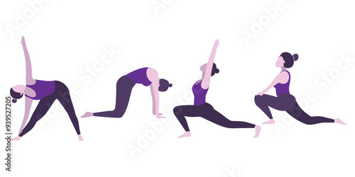 Flat Design of Woman in Various Yoga Poses